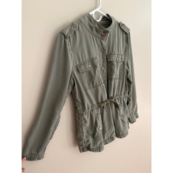AnnTaylor LOFT Green Military Style Shacket  Jacket Size Medium Fall Lightweight - Picture 3 of 12